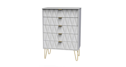 Diamond Tall Chest of Drawers White 5 Drawers 109cm