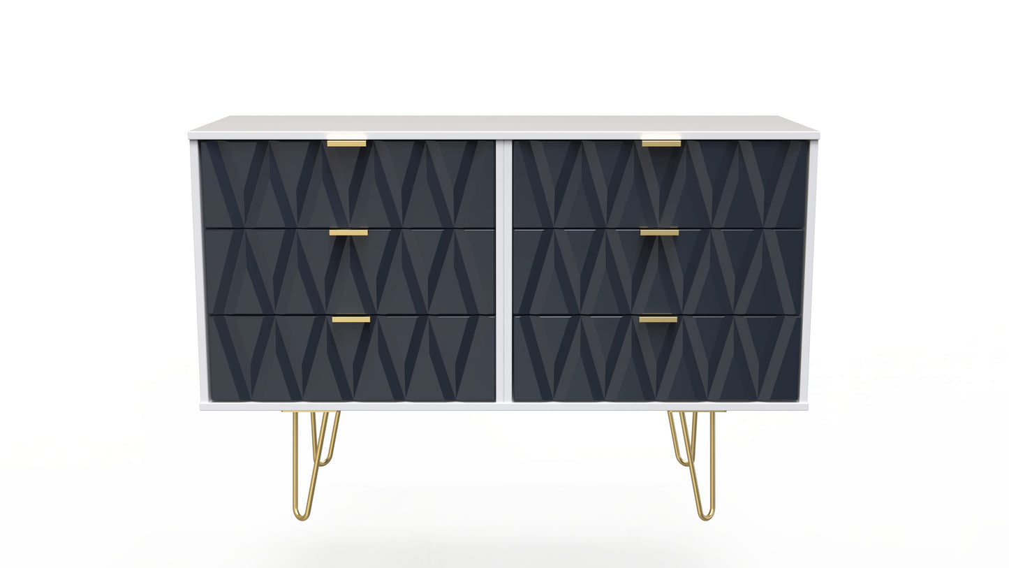 Diamond Large Chest of Drawers Grey & White 6 Drawers 115cm