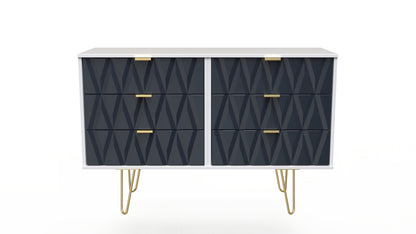 Diamond Large Chest of Drawers Grey & White 6 Drawers 115cm