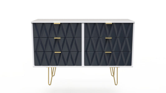 Diamond Large Chest of Drawers Grey & White 6 Drawers 115cm