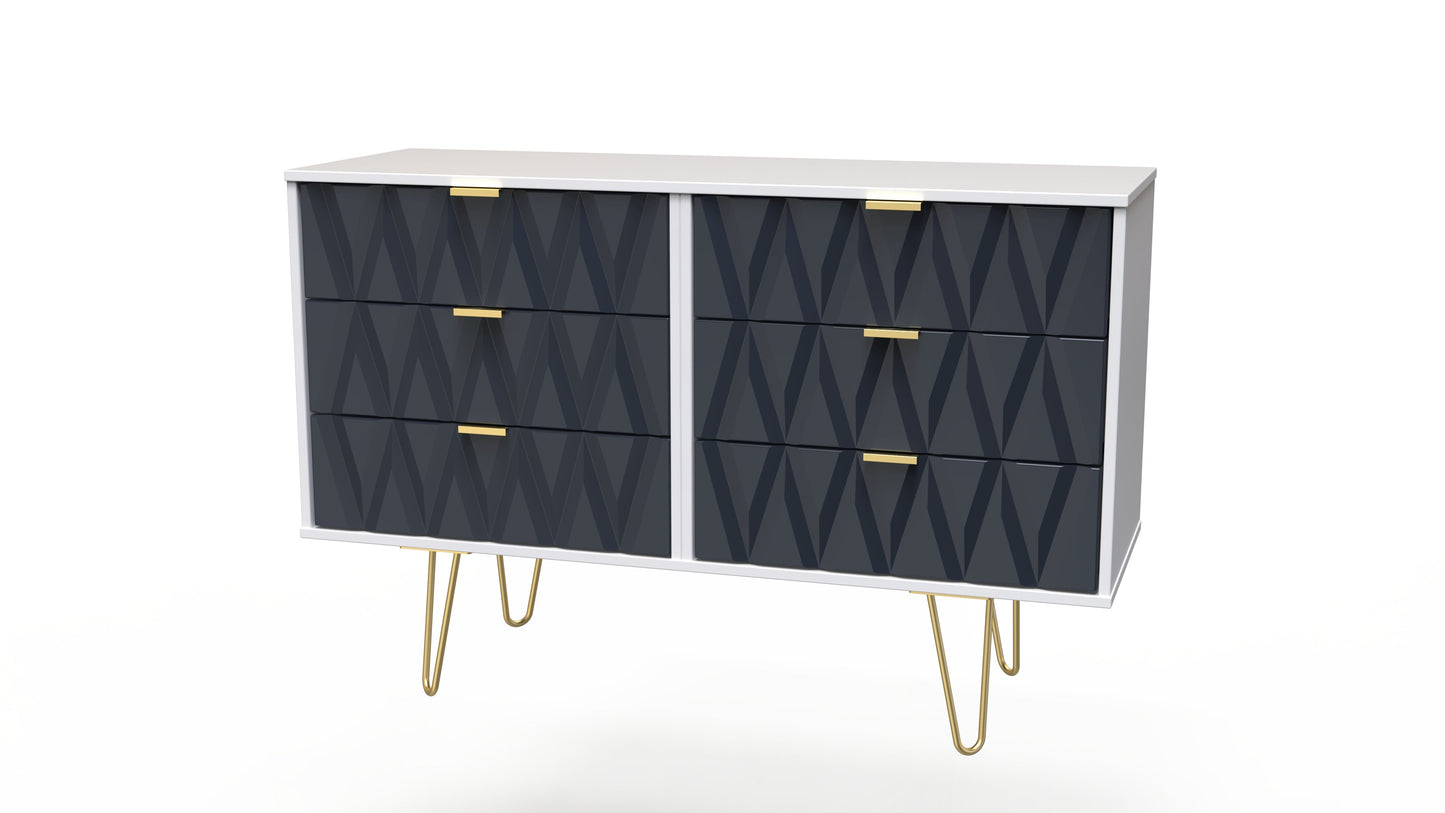 Diamond Large Chest of Drawers Grey & White 6 Drawers 115cm