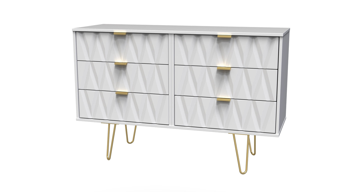 Diamond Large Chest of Drawers White 6 Drawers 115cm