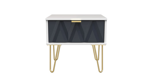 Diamond Bedside Table Grey & White 1 Drawer 45cm