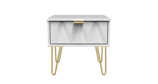 Diamond Bedside Table White 1 Drawer 45cm