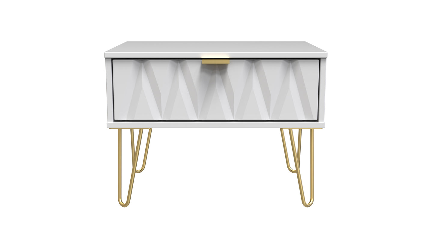 Diamond Side Table White 1 Drawer 58cm