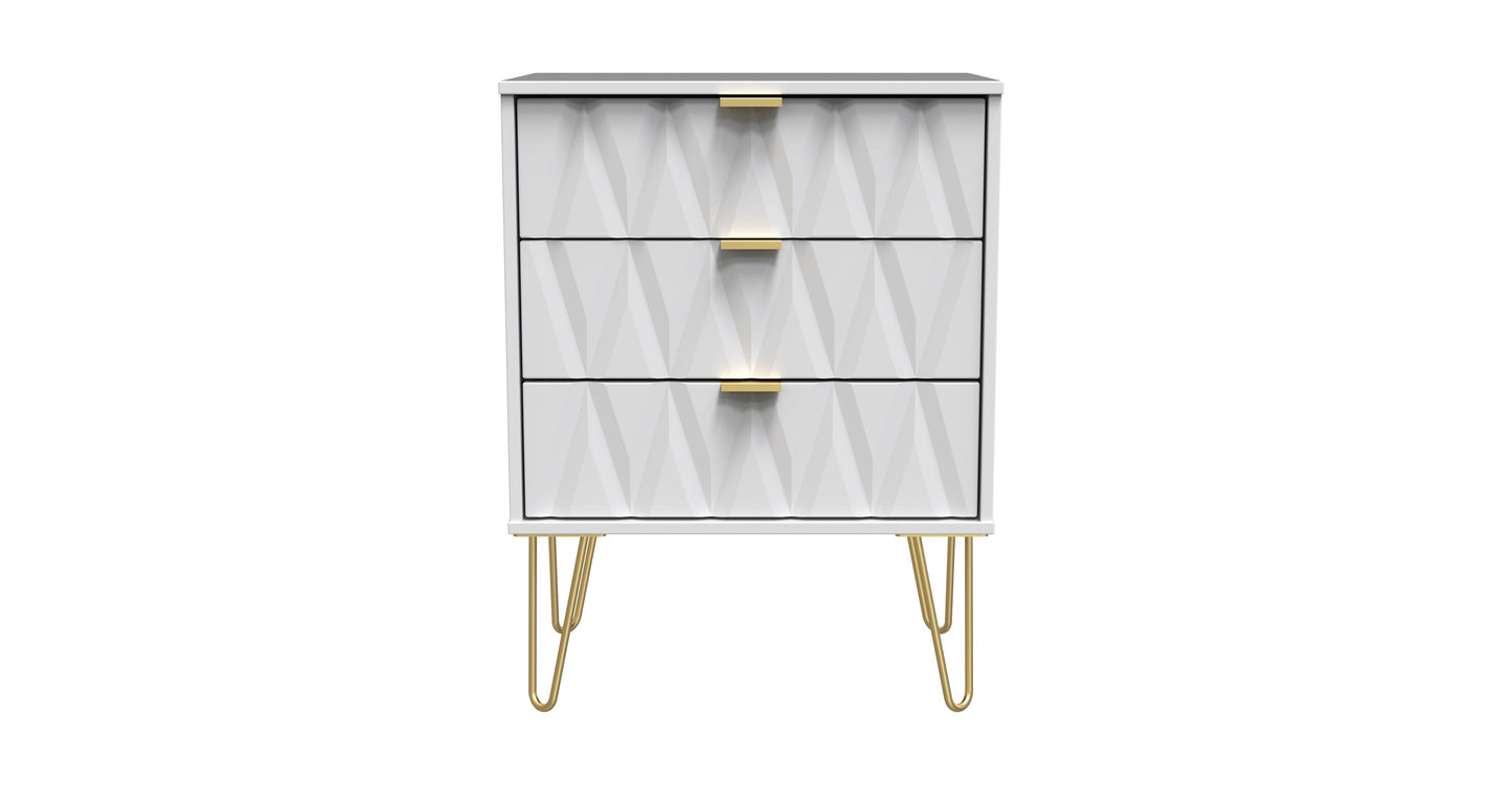 Diamond Chest of Drawers White 3 Drawers 76cm