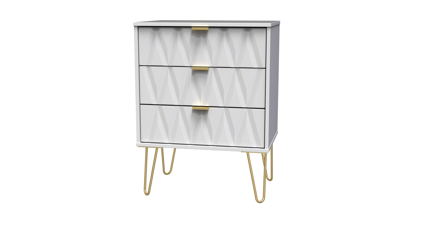 Diamond Chest of Drawers White 3 Drawers 76cm