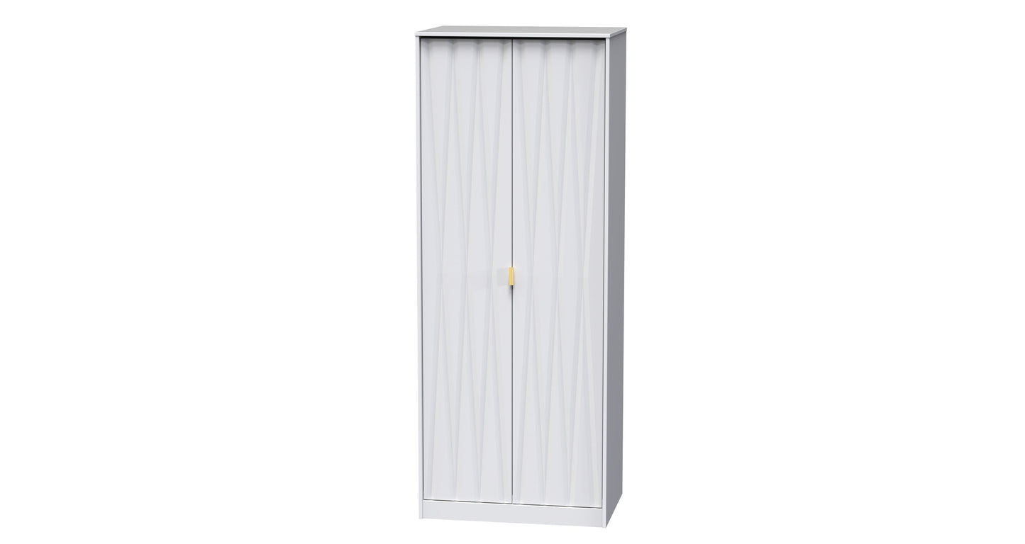 Diamond Tall Wardrobe White 2 Doors 197cm