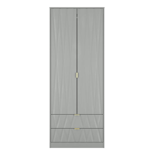 Diamond Tall Wardrobe Grey 2 Doors 2 Drawers 197cm