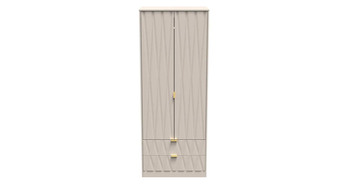 Diamond Tall Wardrobe Off-White 2 Doors 2 Drawers 197cm