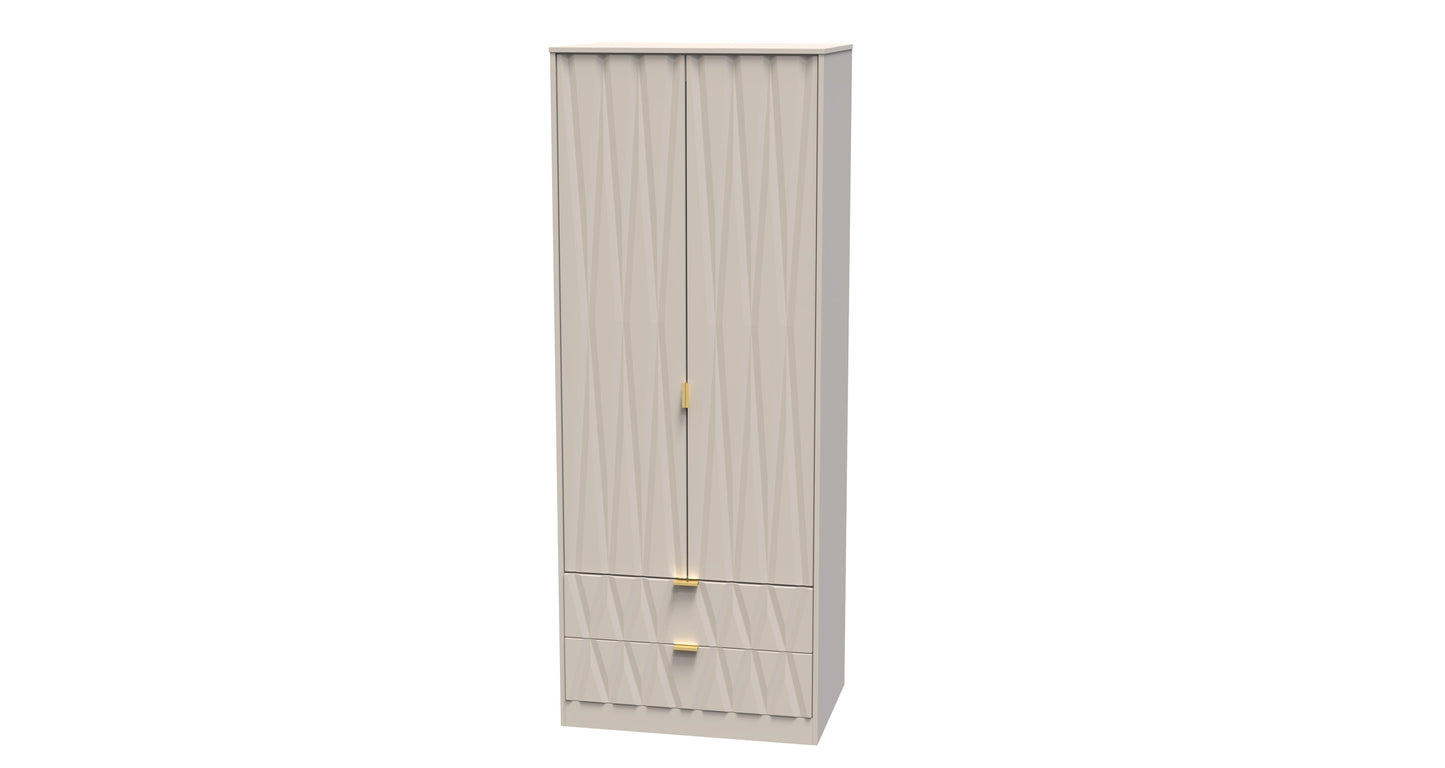 Diamond Tall Wardrobe Off-White 2 Doors 2 Drawers 197cm