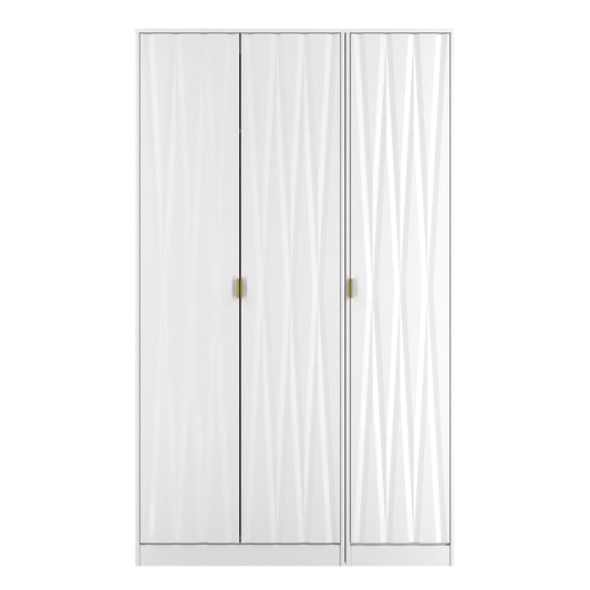 Diamond Tall Wardrobe White 3 Doors 1 Shelf 198cm