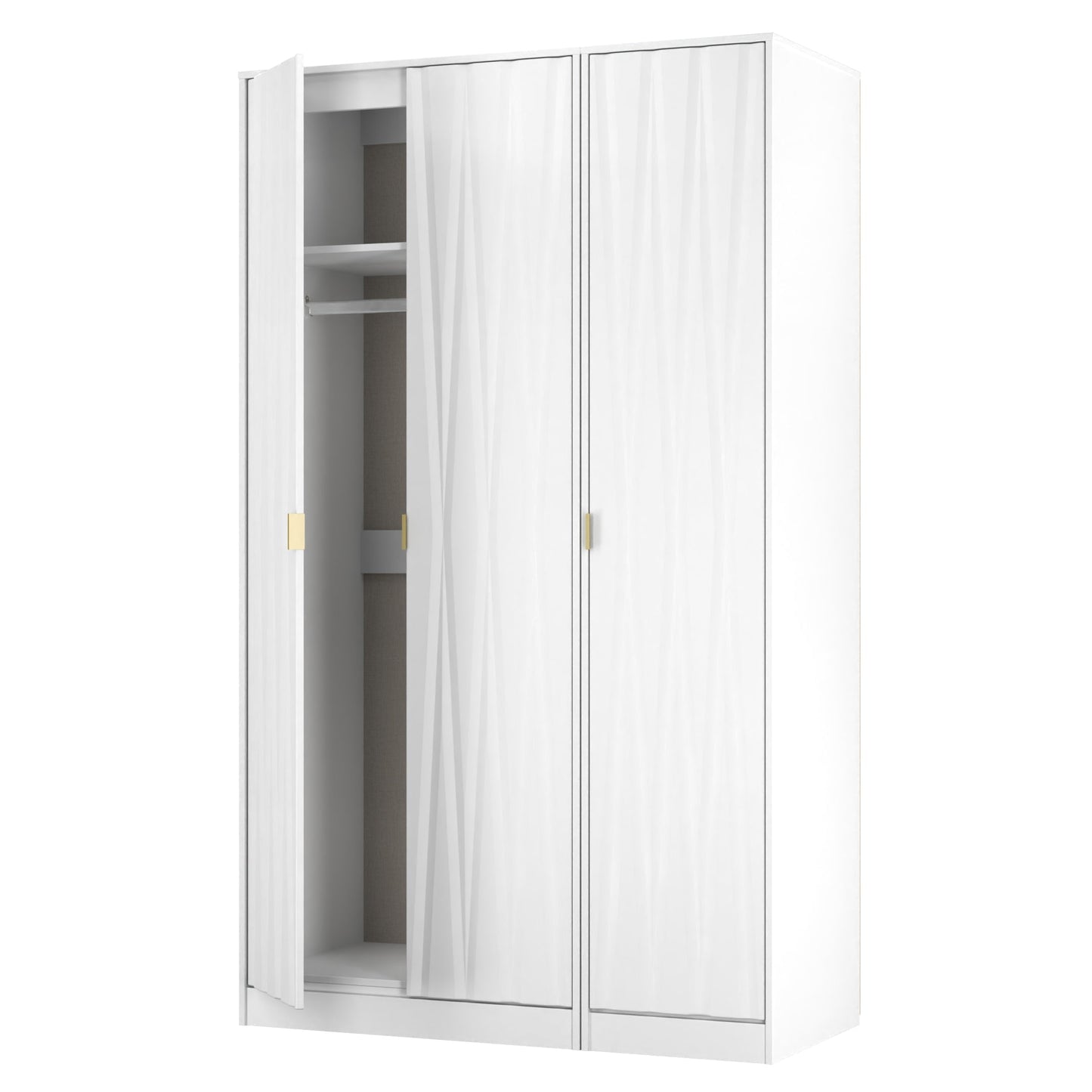 Diamond Tall Wardrobe White 3 Doors 1 Shelf 198cm