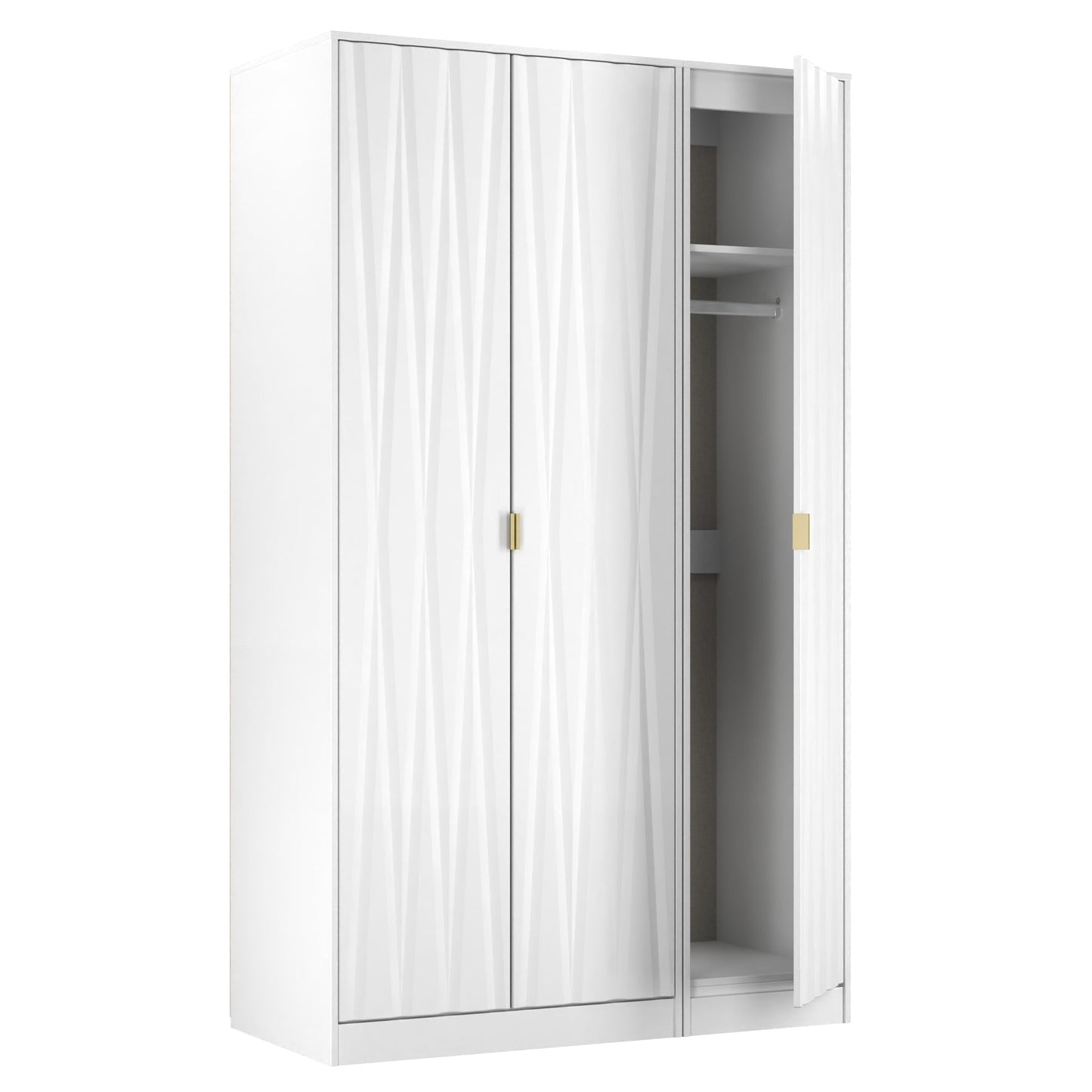 Diamond Tall Wardrobe White 3 Doors 1 Shelf 198cm