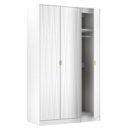 Diamond Tall Wardrobe White 3 Doors 1 Shelf 198cm