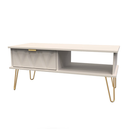 Diamond Coffee Table Off-White 1 Shelf 1 Drawer 92cm