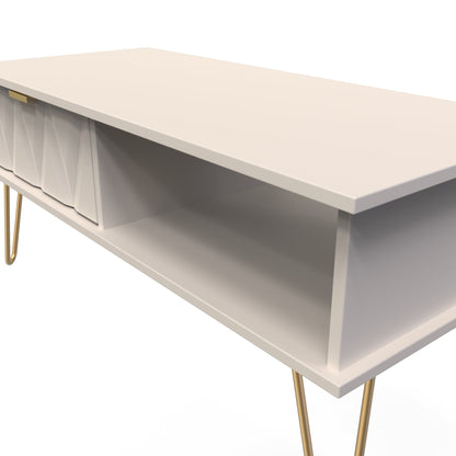 Diamond Coffee Table Off-White 1 Shelf 1 Drawer 92cm