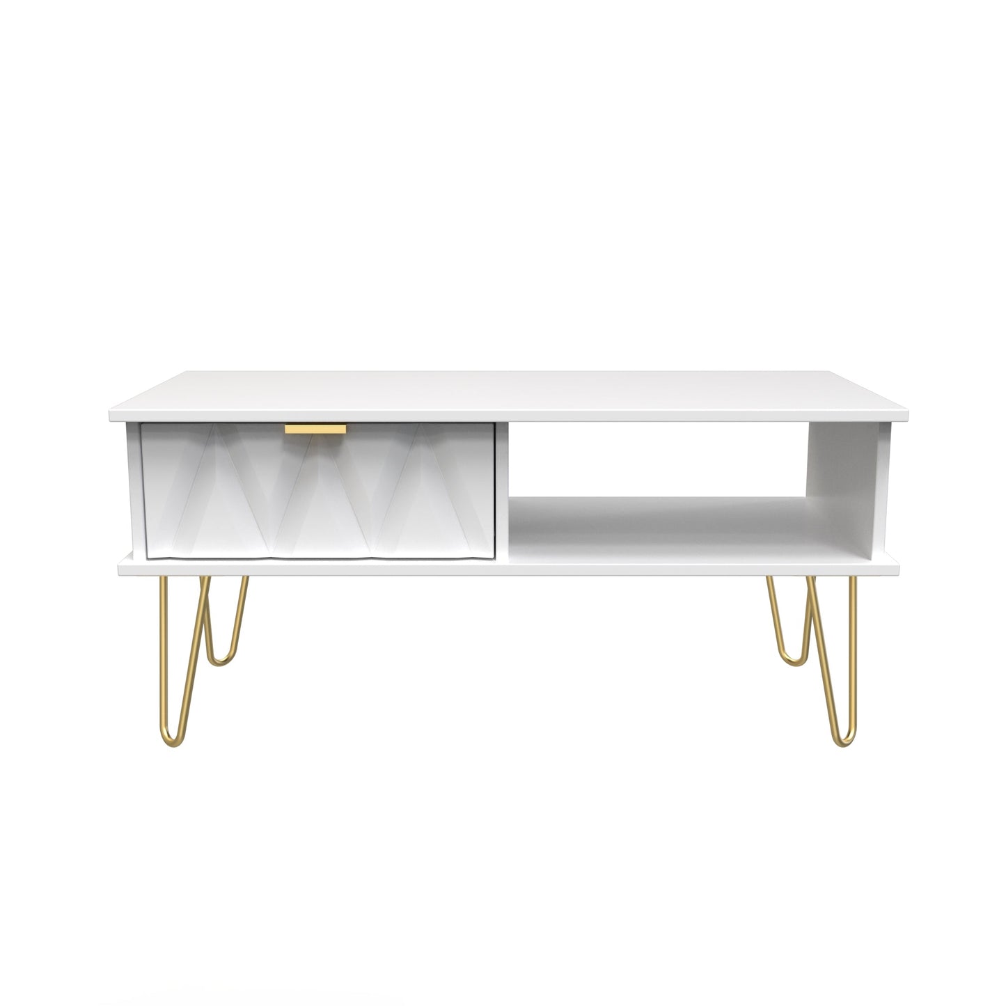 Diamond Coffee Table White 1 Shelf 1 Drawer 92cm