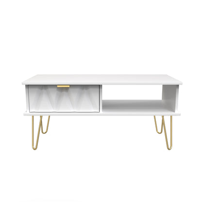 Diamond Coffee Table White 1 Shelf 1 Drawer 92cm