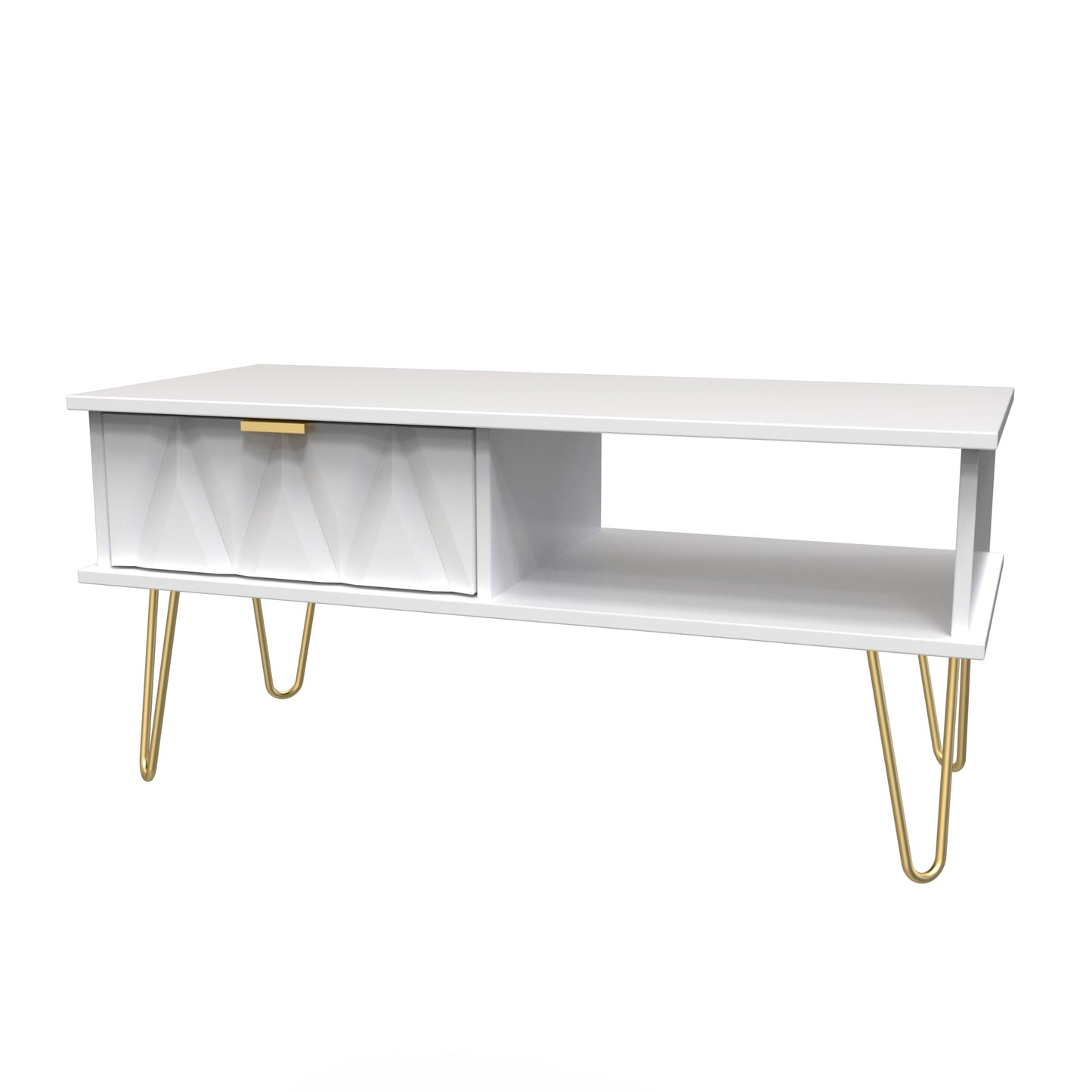 Diamond Coffee Table White 1 Shelf 1 Drawer 92cm