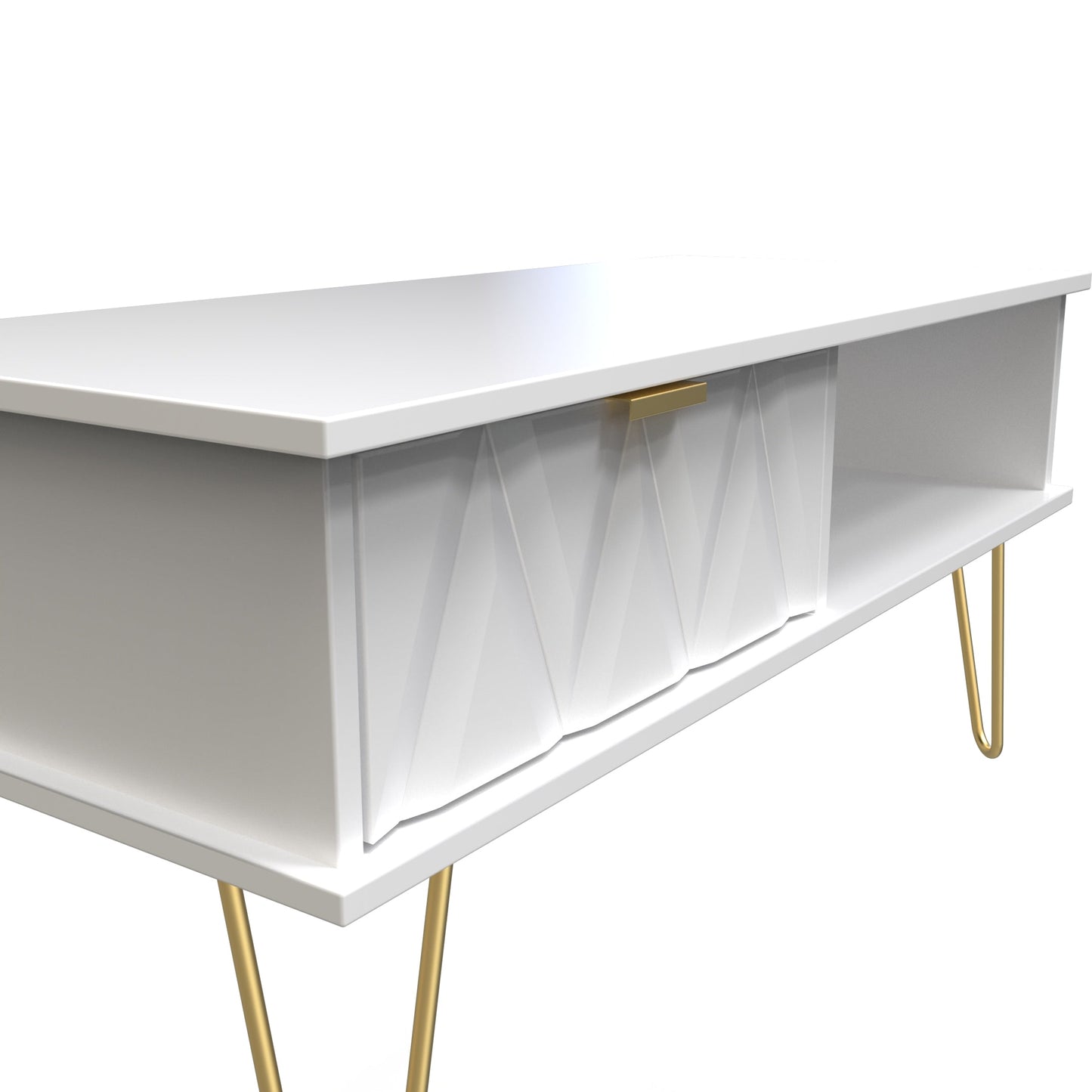 Diamond Coffee Table White 1 Shelf 1 Drawer 92cm