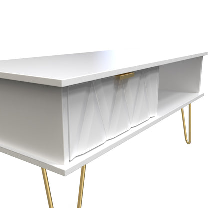 Diamond Coffee Table White 1 Shelf 1 Drawer 92cm