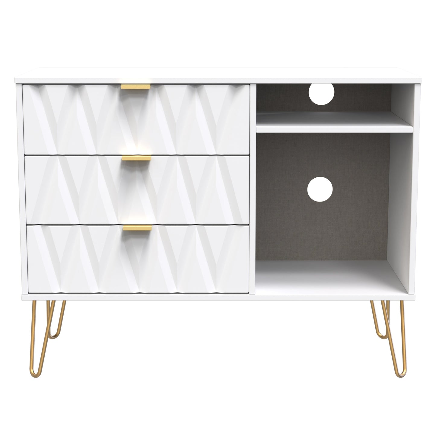 Diamond TV Unit White 2 Shelves 3 Drawers 97cm