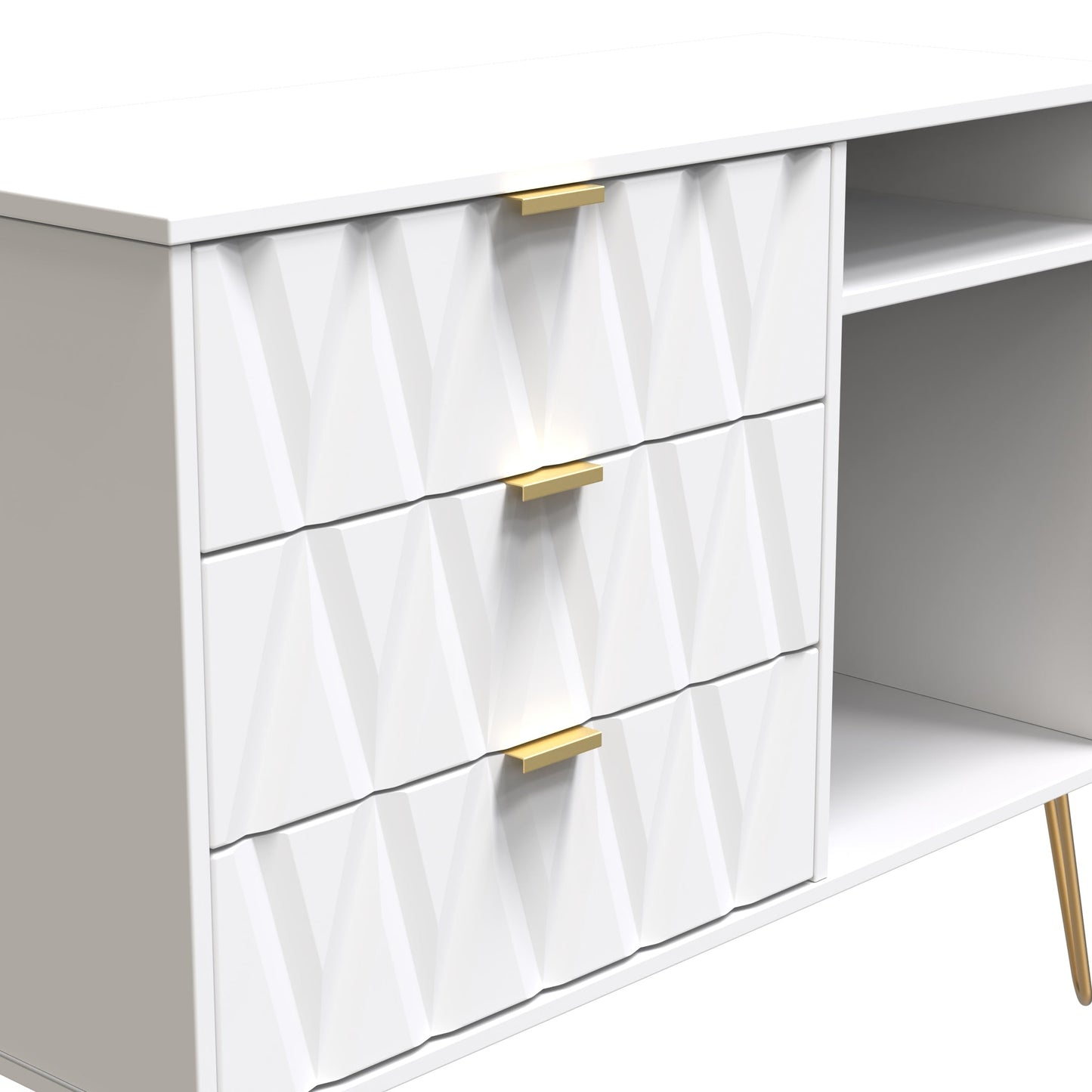 Diamond TV Unit White 2 Shelves 3 Drawers 97cm