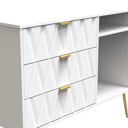 Diamond TV Unit White 2 Shelves 3 Drawers 97cm