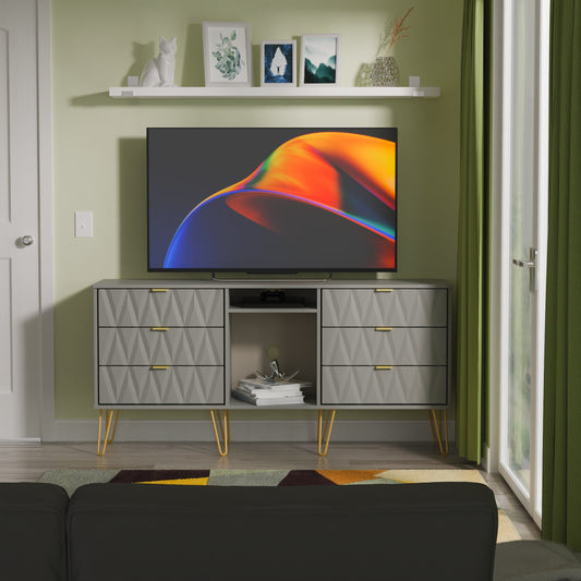 Diamond Large Sideboard Grey 2 Shelves 6 Drawers 152cm