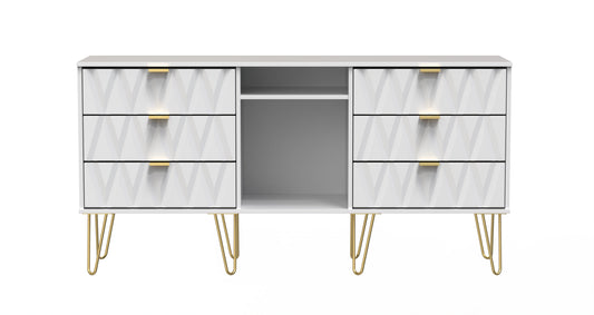 Diamond Large Sideboard White 2 Shelves 6 Drawers 152cm
