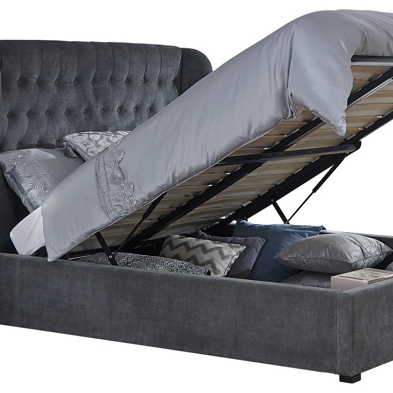 GFW Dakota King Size Ottoman Bed Fabric Grey 5 x 7ft
