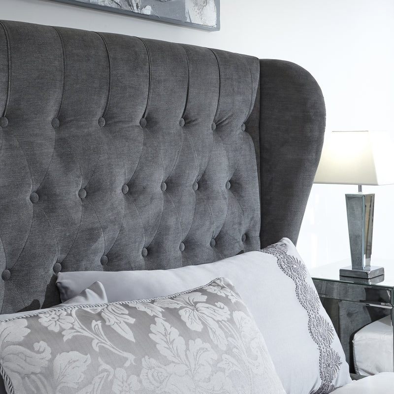 GFW Dakota King Size Ottoman Bed Fabric Grey 5 x 7ft