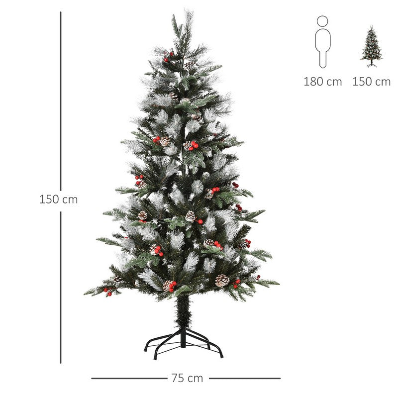 5 Foot Berries & Cones Christmas Tree Artificial - White Frosted Green 440 Tips
