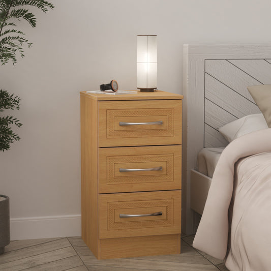 Dorset Bedside Table Oak 3 Drawers 70cm