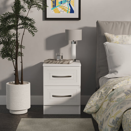 Dorset Bedside Table White 2 Drawers 51cm