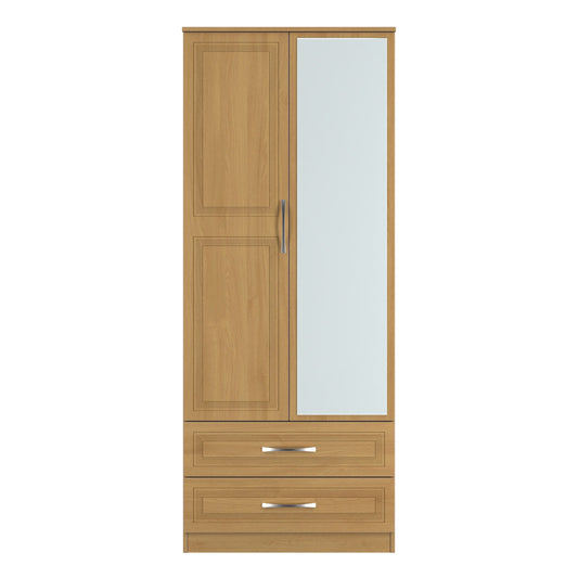 Dorset Tall Mirror Wardrobe Oak 2 Doors 2 Drawers 182cm