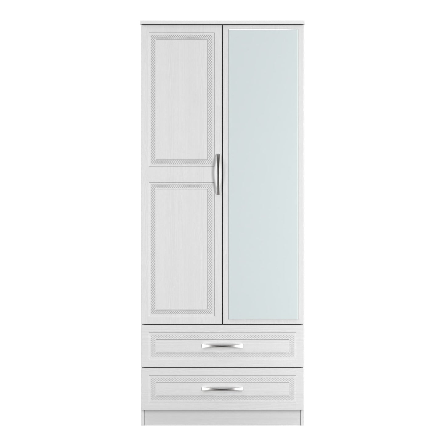 Dorset Tall Mirror Wardrobe White 2 Doors 2 Drawers 182cm