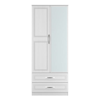 Dorset Tall Mirror Wardrobe White 2 Doors 2 Drawers 182cm