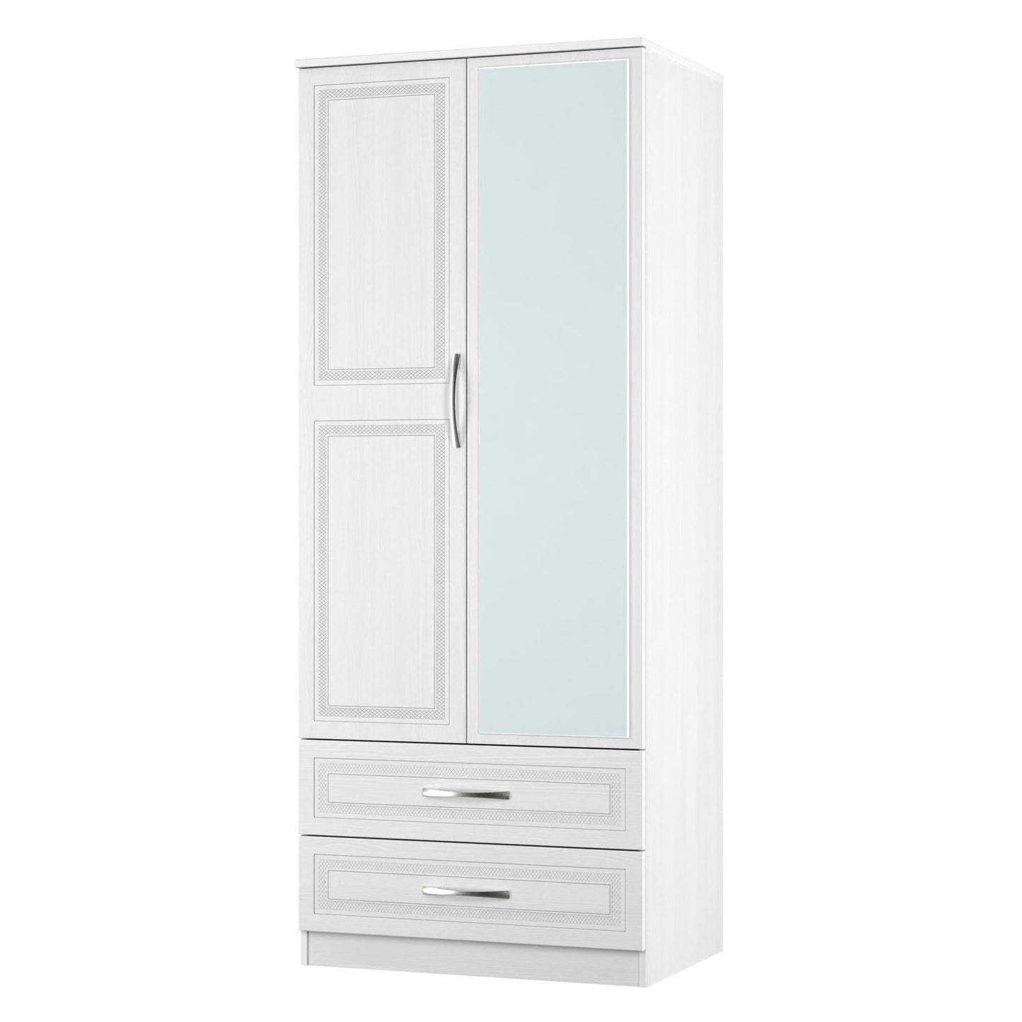 Dorset Tall Mirror Wardrobe White 2 Doors 2 Drawers 182cm