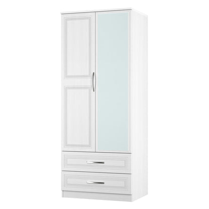 Dorset Tall Mirror Wardrobe White 2 Doors 2 Drawers 182cm