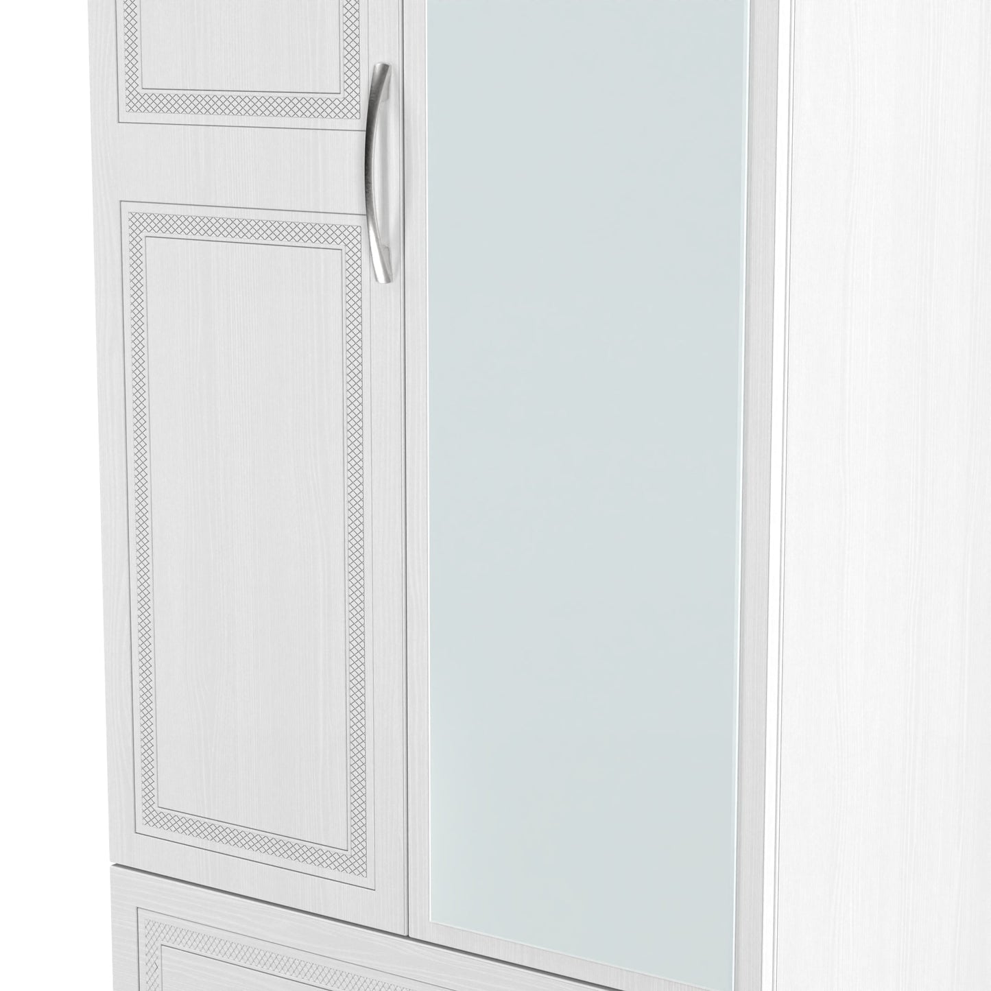 Dorset Tall Mirror Wardrobe White 2 Doors 2 Drawers 182cm
