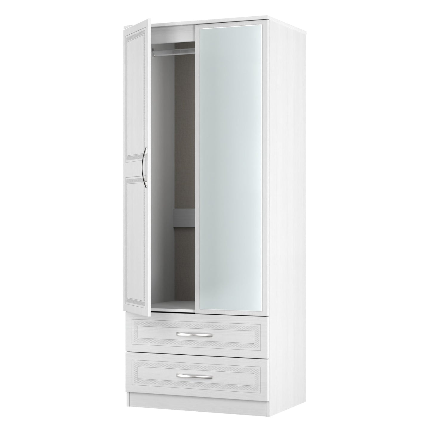Dorset Tall Mirror Wardrobe White 2 Doors 2 Drawers 182cm