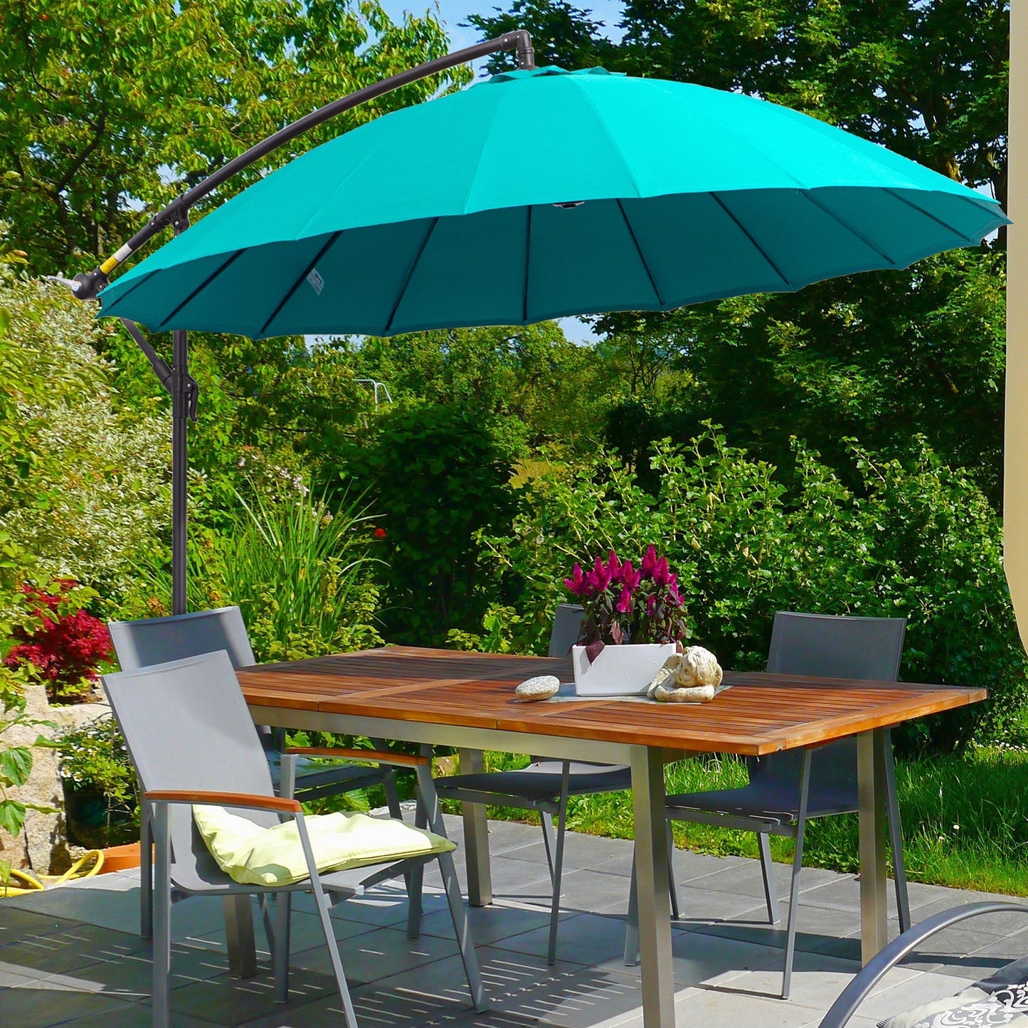 3M Cantilever Umbrella 18 Ribs & Vents Adjustable Angle for Patio Green