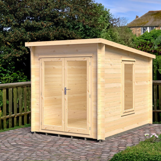 Shire Emneth 6' 10" x 9' 9" Pent Log Cabin - Premium 19mm Cladding Log Clad