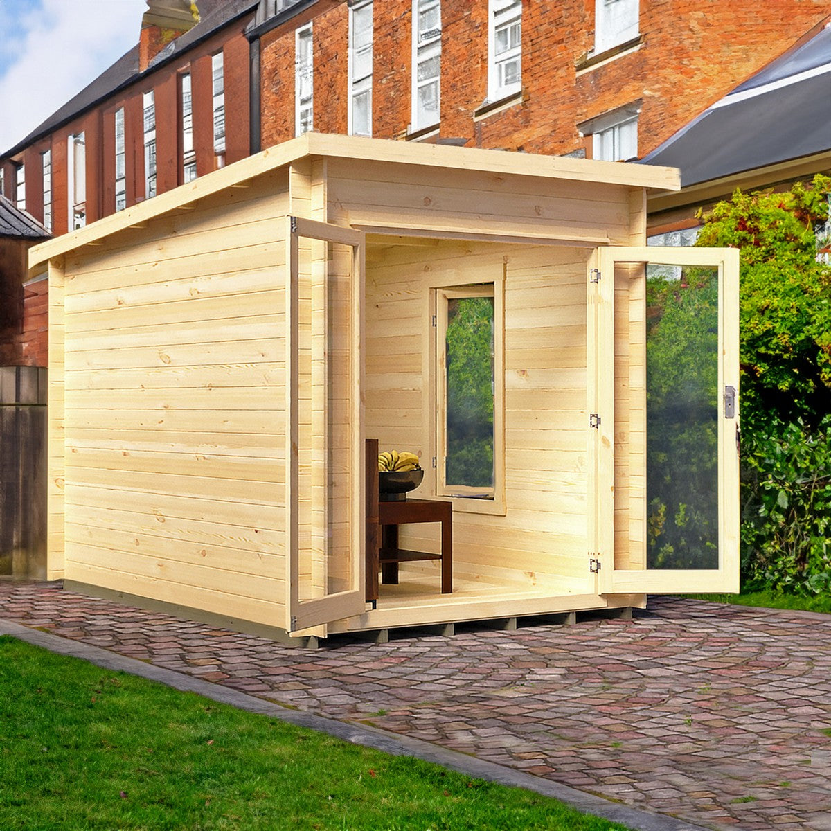 Shire Emneth 6' 10" x 9' 9" Pent Log Cabin - Premium 19mm Cladding Log Clad
