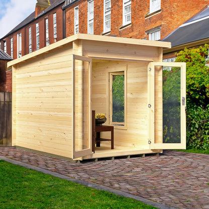 Shire Emneth 6' 10" x 9' 9" Pent Log Cabin - Premium 19mm Cladding Log Clad