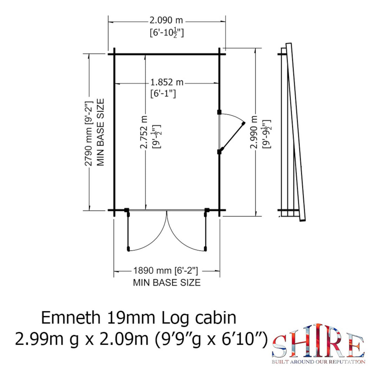 Shire Emneth 6' 10" x 9' 9" Pent Log Cabin - Premium 19mm Cladding Log Clad