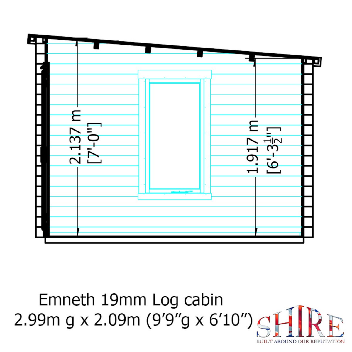 Shire Emneth 6' 10" x 9' 9" Pent Log Cabin - Premium 19mm Cladding Log Clad