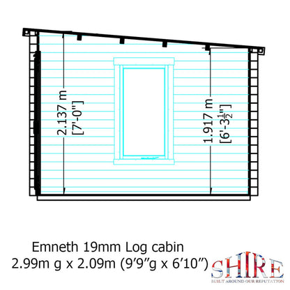Shire Emneth 6' 10" x 9' 9" Pent Log Cabin - Premium 19mm Cladding Log Clad